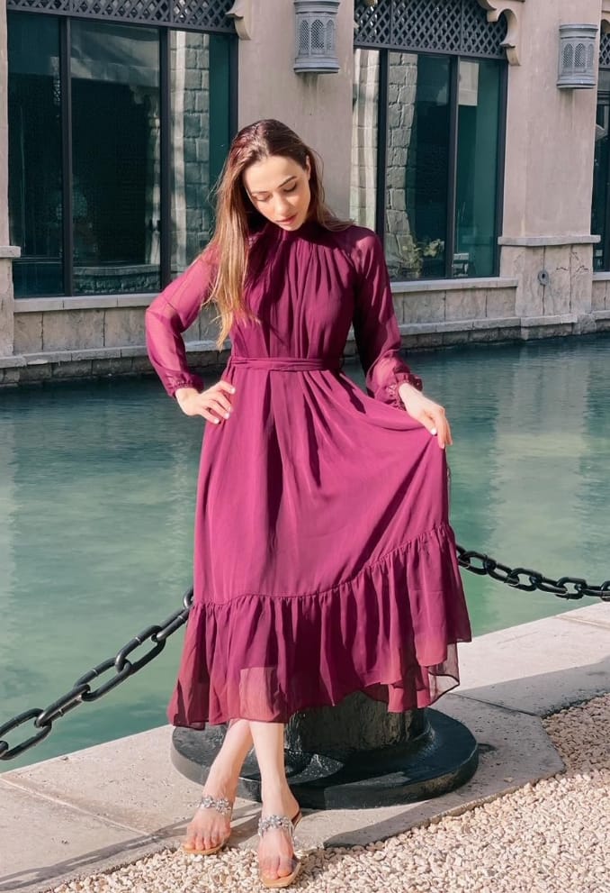 Maroon Stylish Chiffon Maxi