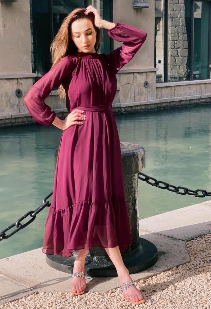 Maroon Stylish Chiffon Maxi