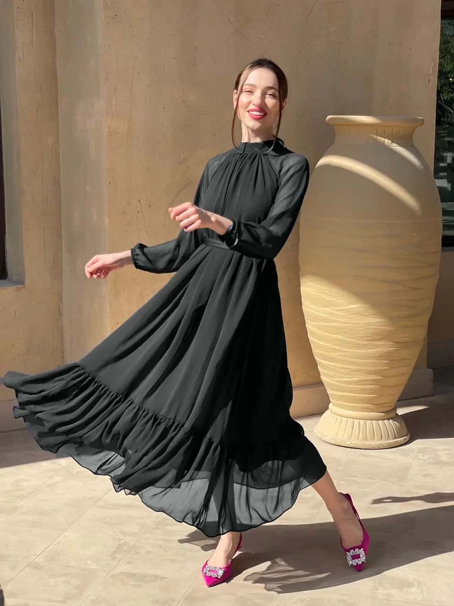 Black Stylish Chiffon Maxi