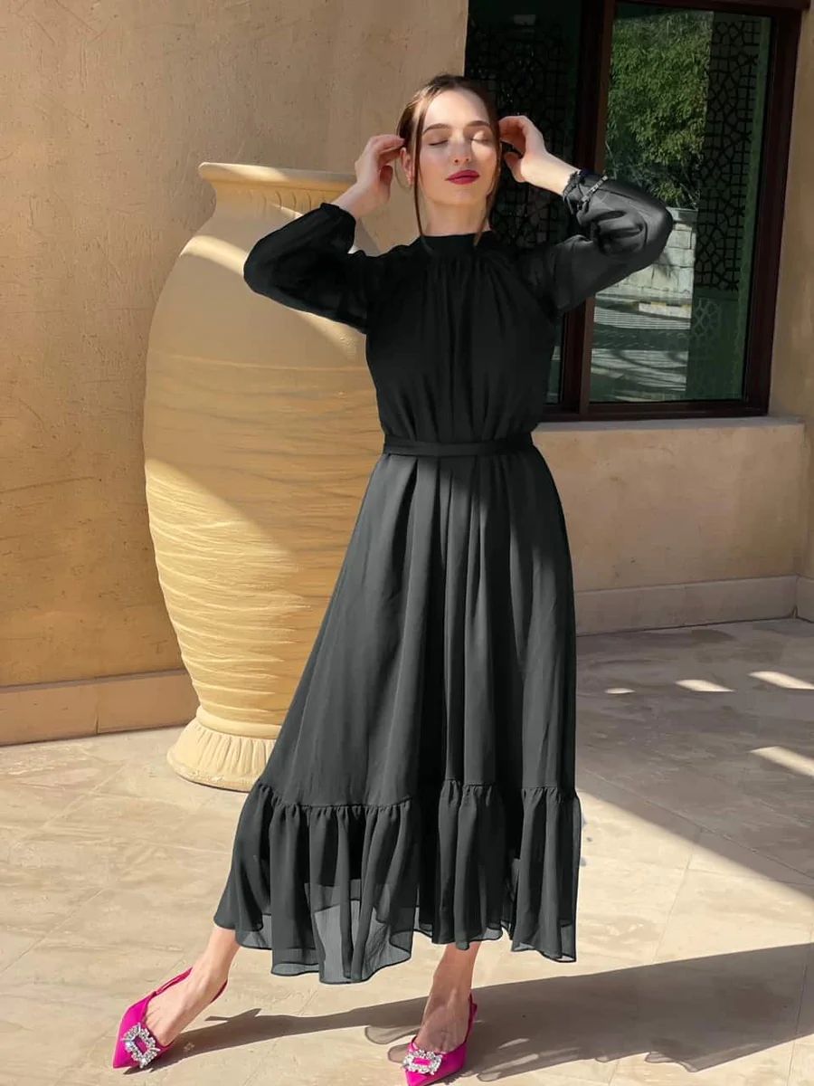 Black Stylish Chiffon Maxi