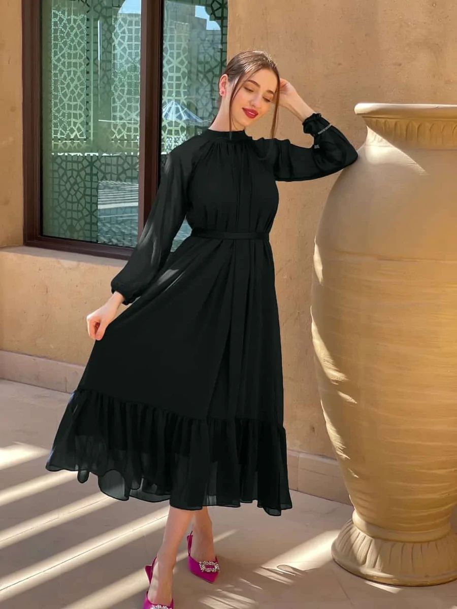 Black Stylish Chiffon Maxi