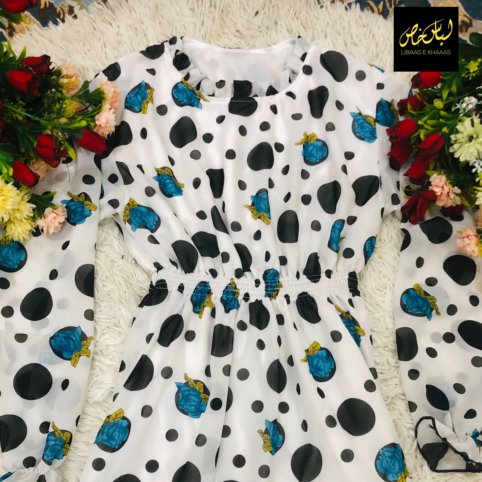 Polka Flower Printed Chiffon Maxi