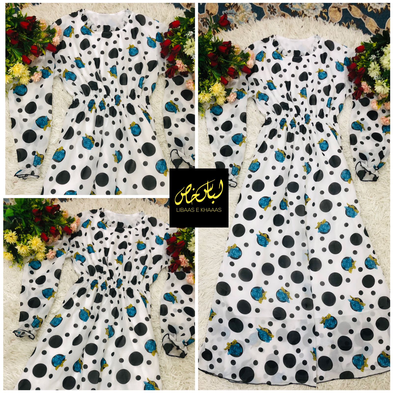 Polka Flower Printed Chiffon Maxi