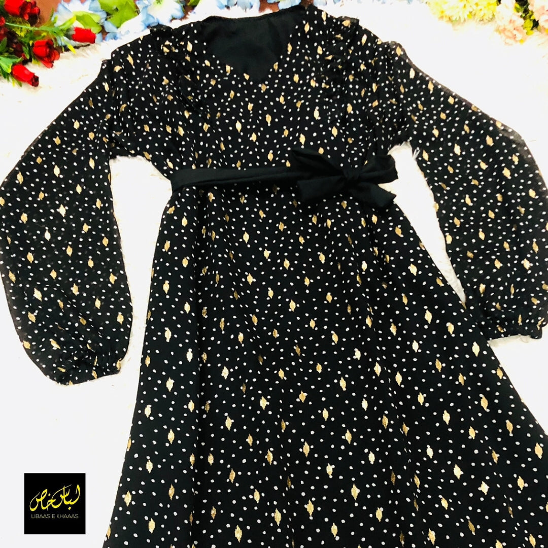 Golden Polka Printed Chiffon Maxi